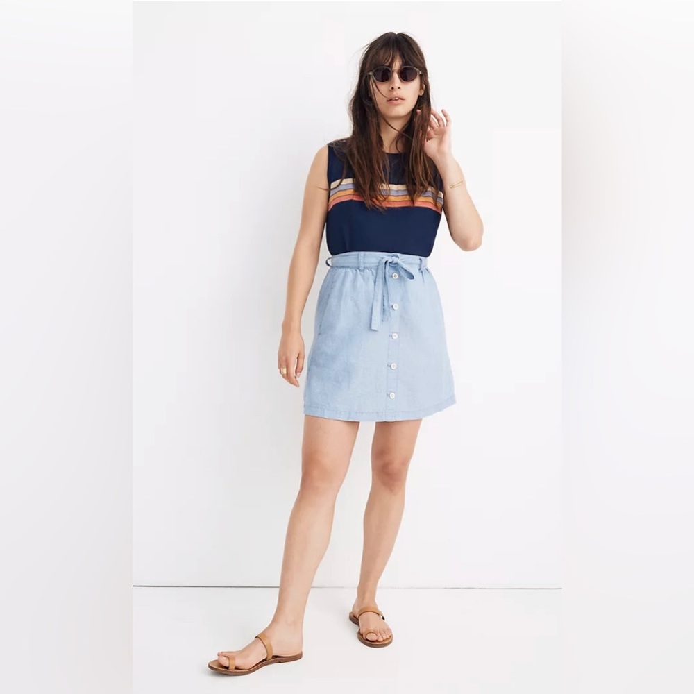 Denim Button-Front Tie Mini Skirt